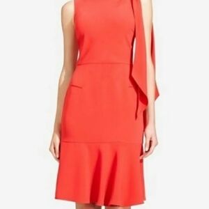 Sophie Theallet One-Shoulder Coral Dress with Draped Tie